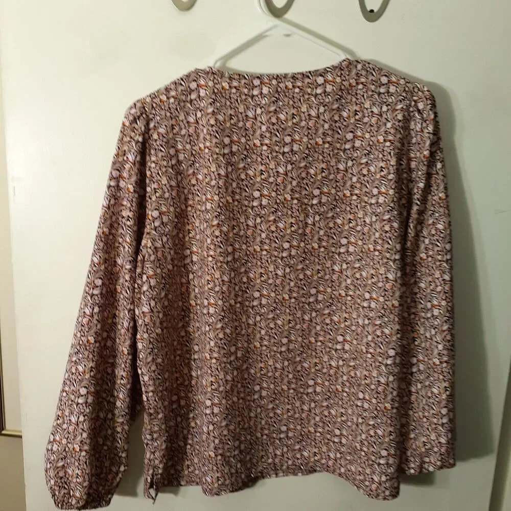 J. Crew Women's M Top Brown Floral Print Keyhole Neck Blouse Shirt J.crew